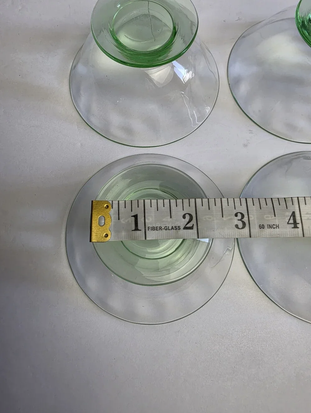 Uranium Depression Glass Green Sherbet Ice Cream Bowls Glass Glows - Lot of 4